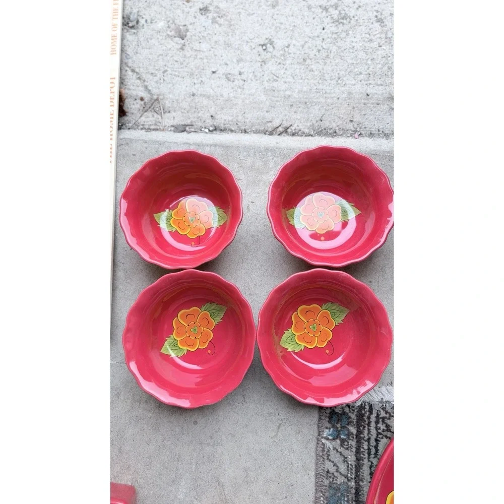 Temptations Set of 4 Ramekins Poppy Passion Red Ovenware Bowls